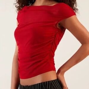 2 FOR $25 PACSUN LA HEARTS RED MESH SHEER OFF SHOULDER TOP BLOUSE SIZE S NEW